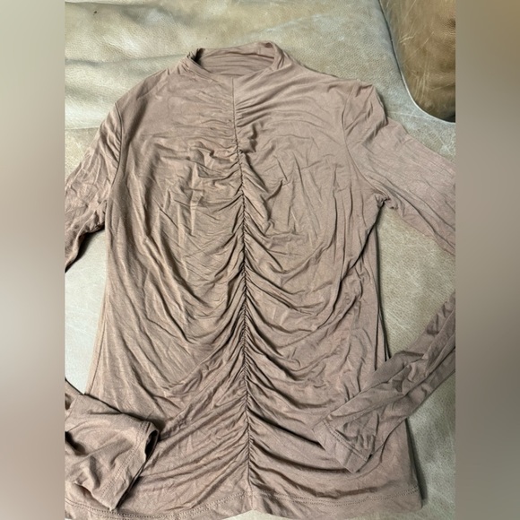 Bohme Ruched Front Brown Mock Neck Long Sleeve Size Large - Picture 2 of 7